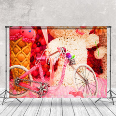 Aperturee - White Pink Bears Bike Balloons Cake Smash Backdrop