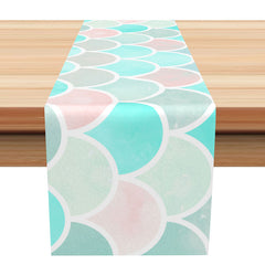 Aperturee - White Pink Blue Cyan Fish Scale Pattern Table Runner