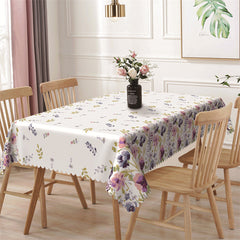 Aperturee - White Pink Blue Floral Spring Rectangle Tablecloth