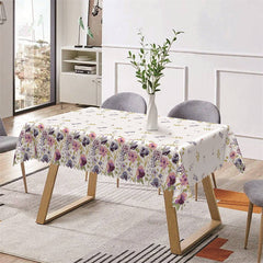 Aperturee - White Pink Blue Floral Spring Rectangle Tablecloth