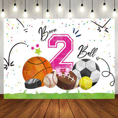 Aperturee - White Pink Born 2 Ball Sports Backdrop For Birthday