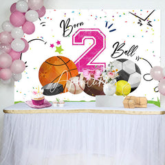 Aperturee - White Pink Born 2 Ball Sports Backdrop For Birthday