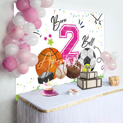 Aperturee - White Pink Born 2 Ball Sports Backdrop For Birthday