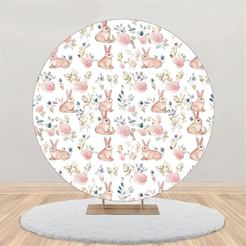 Aperturee - White Pink Bunny Greenery Round Birthday Backdrop