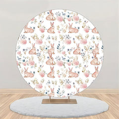 Aperturee - White Pink Bunny Greenery Round Birthday Backdrop