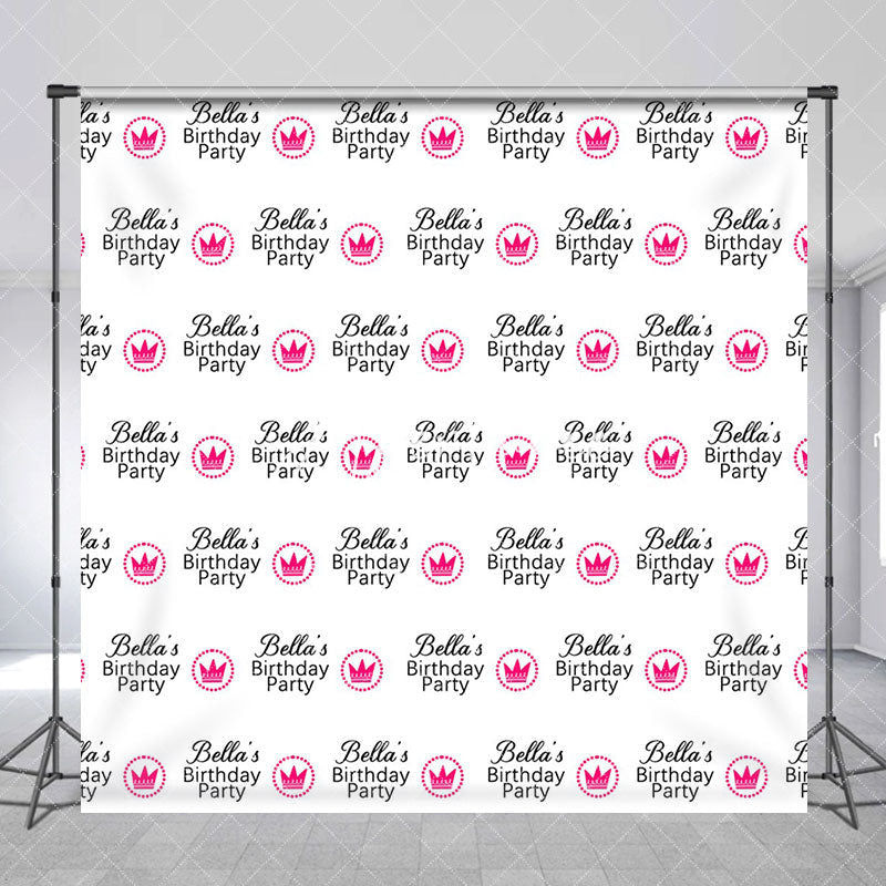 Aperturee - White Pink Crown Custom Name Birthday Party Backdrop