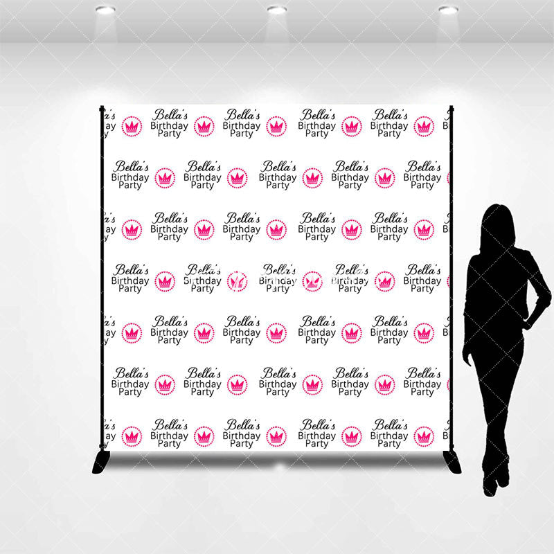 Aperturee - White Pink Crown Custom Name Birthday Party Backdrop