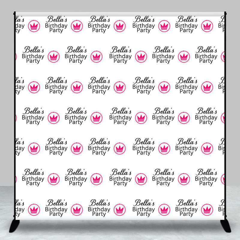 Aperturee - White Pink Crown Custom Name Birthday Party Backdrop