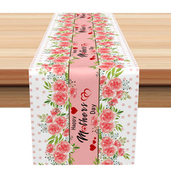 Aperturee - White Pink Dot Floral Happy Mothers Day Table Runner