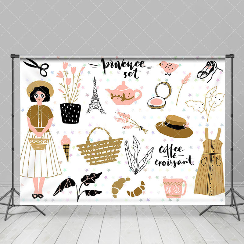 Aperturee - White Pink Fashion Lady France Provence Set Backdrop