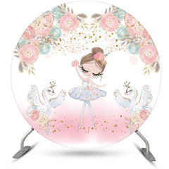 Aperturee - White Pink Floral Ballet Girl Swan Round Backdrop