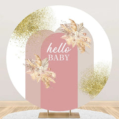 Aperturee - White Pink Floral Boho Round Baby Shower Backdrop