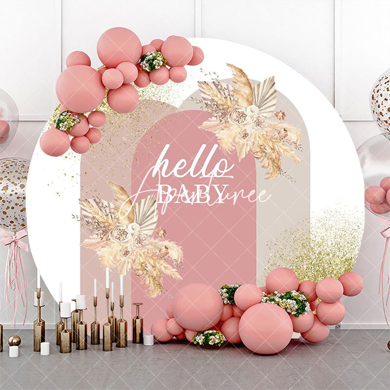 Aperturee - White Pink Floral Boho Round Baby Shower Backdrop