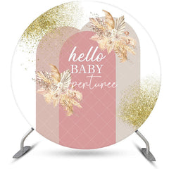 Aperturee - White Pink Floral Boho Round Baby Shower Backdrop