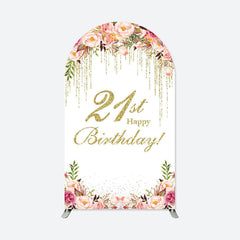 Aperturee - White Pink Floral Gold 21st Birthday Arch Backdrop