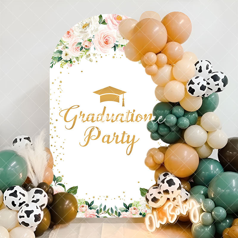 Aperturee - White Pink Floral Graduation Party Arch Backdrop