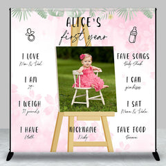 Aperturee - White Pink Floral Leaf Custom 1st Birthday Backdrop