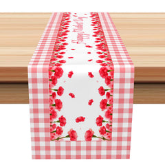 Aperturee - White Pink Floral Plaids Mothers Day Table Runner