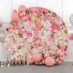 Aperturee - White Pink Floral Wall Colors Round Wedding Backdrop