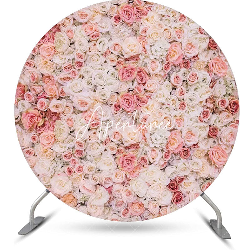 Aperturee - White Pink Floral Wall Holy Round Wedding Backdrop