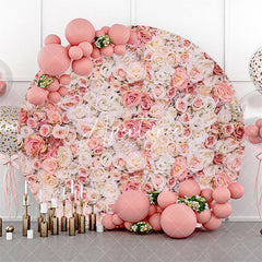 Aperturee - White Pink Floral Wall Holy Round Wedding Backdrop