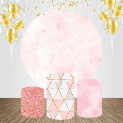 Aperturee - White Pink Glitter Round Happy Birthday Backdrop Kit