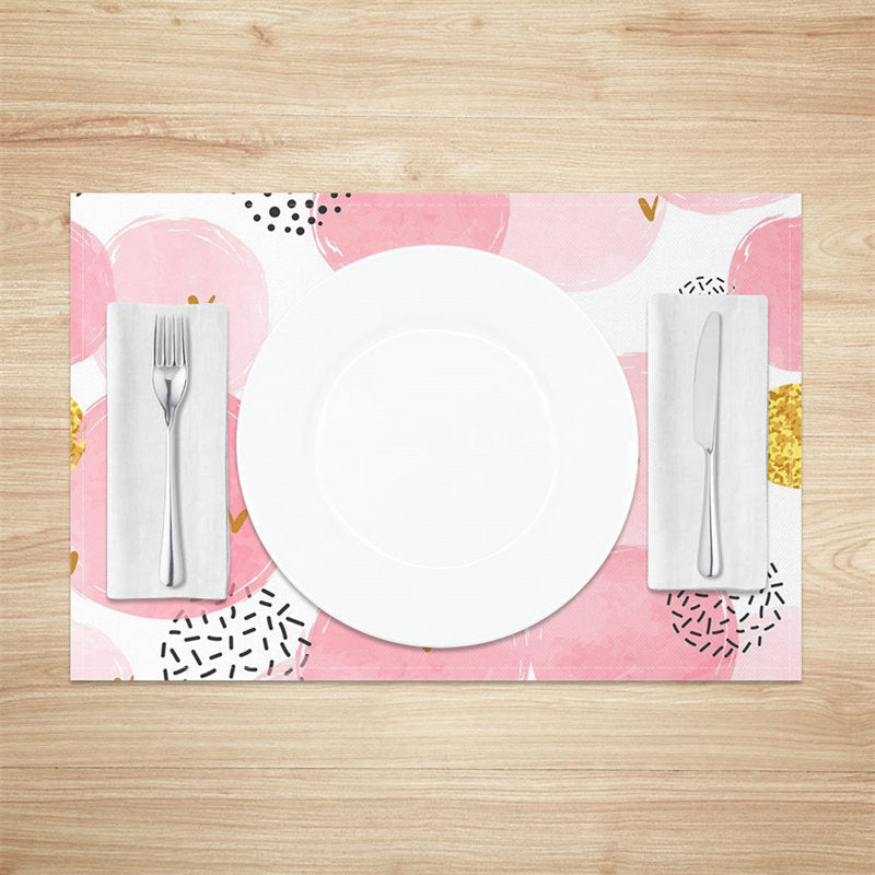 Aperturee - White Pink Gold Patterns Modern Set Of 4 Placemats