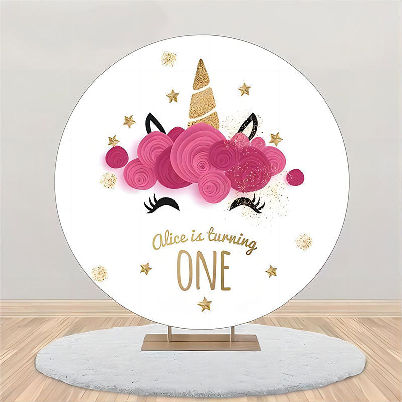 Aperturee - White Pink Gold Unicorn Round 1st Birthday Backdrop