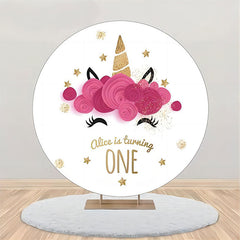 Aperturee - White Pink Gold Unicorn Round 1st Birthday Backdrop