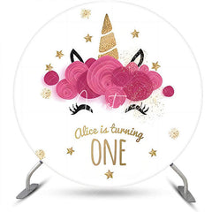 Aperturee - White Pink Gold Unicorn Round 1st Birthday Backdrop