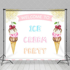 Aperturee - White Pink Gold Welcome To Ice Cream Party Backdrop