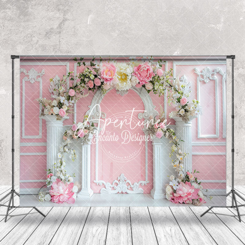 Aperturee - White Pink Luxury Wall Arch Floral Wedding Backdrop