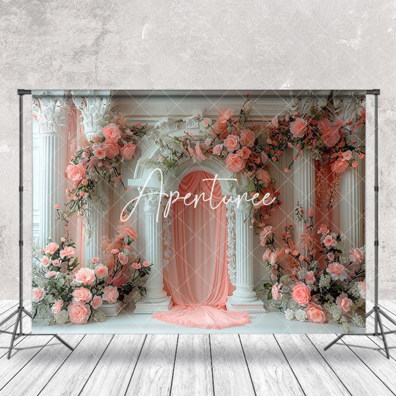 Aperturee - White Pink Luxury Wall Floral Wedding Photo Backdrop