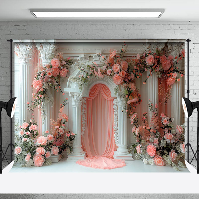 Aperturee - White Pink Luxury Wall Floral Wedding Photo Backdrop