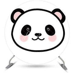 Aperturee - White Pink Panda Simple Round Baby Shower Backdrop