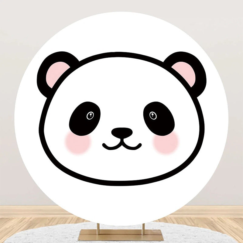 Aperturee - White Pink Panda Simple Round Baby Shower Backdrop