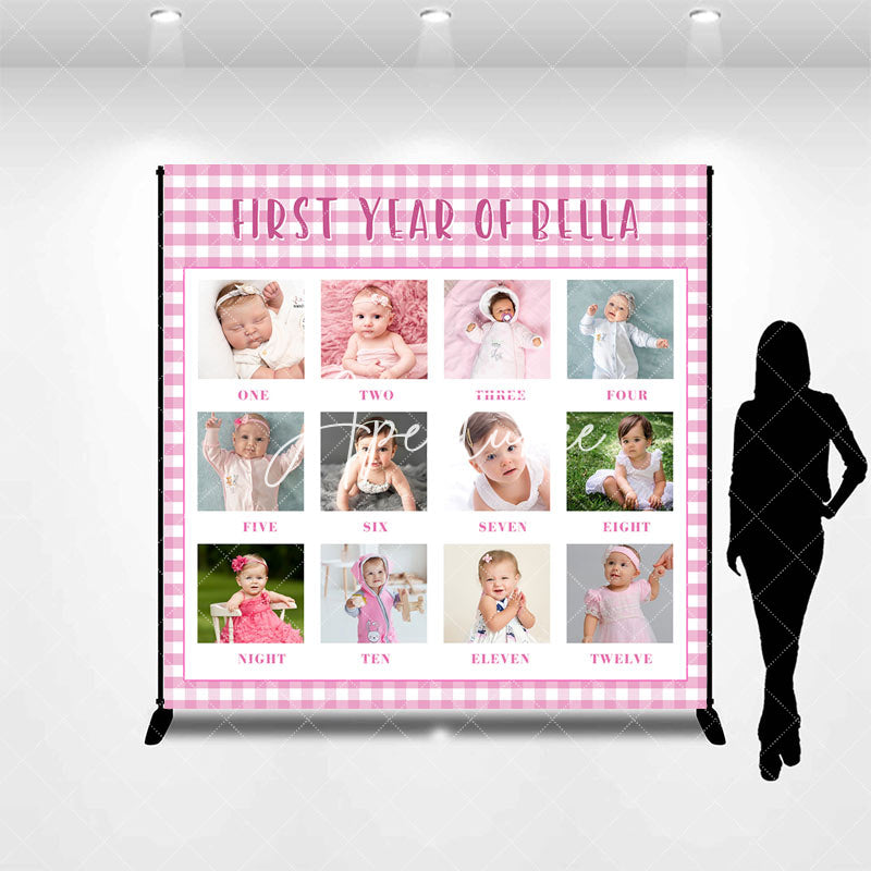 Aperturee - White Pink Plaid Custom 1st Birthday Photo Backdrop