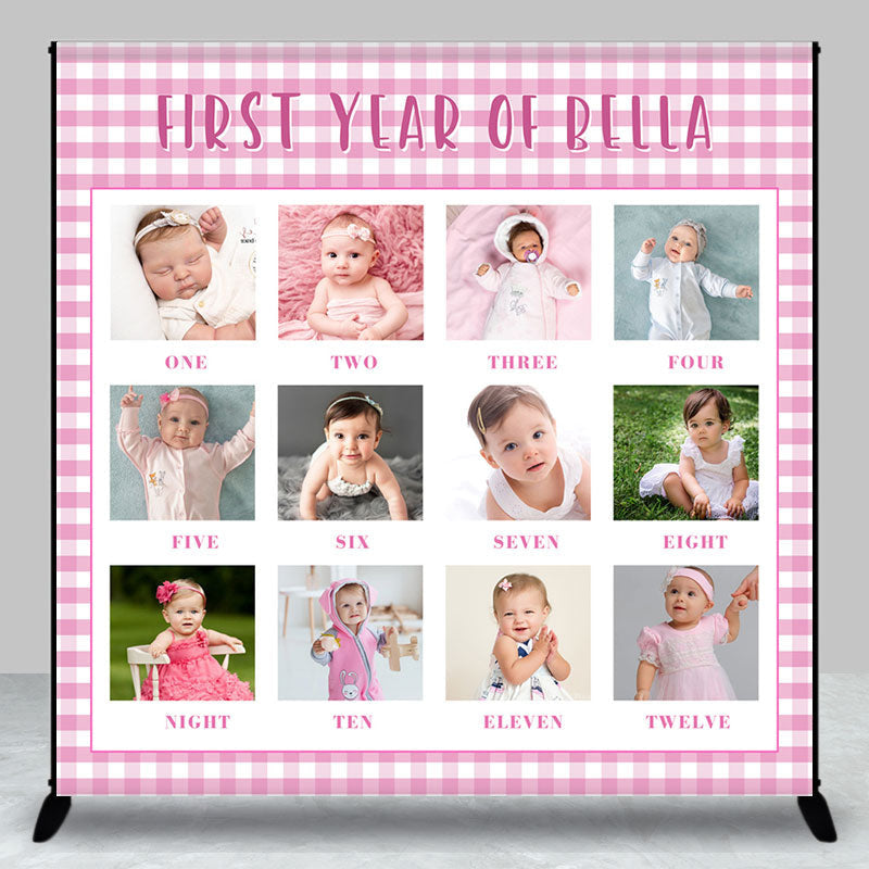 Aperturee - White Pink Plaid Custom 1st Birthday Photo Backdrop