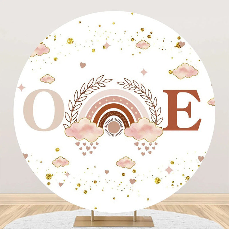 Aperturee - White Pink Rainbow Boho Round 1st Birthday Backdrop