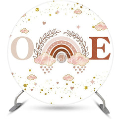 Aperturee - White Pink Rainbow Boho Round 1st Birthday Backdrop