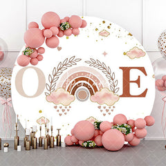 Aperturee - White Pink Rainbow Boho Round 1st Birthday Backdrop