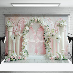 Aperturee - White Pink Retro Wall Arch Floral Wedding Backdrop