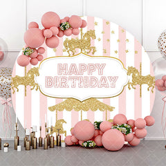 Aperturee - White Pink Stripes Circus Round Birthday Backdrop