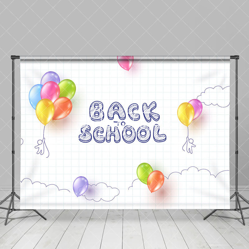 Aperturee - White Plaid Colorful Balloon Back To School Backdrop