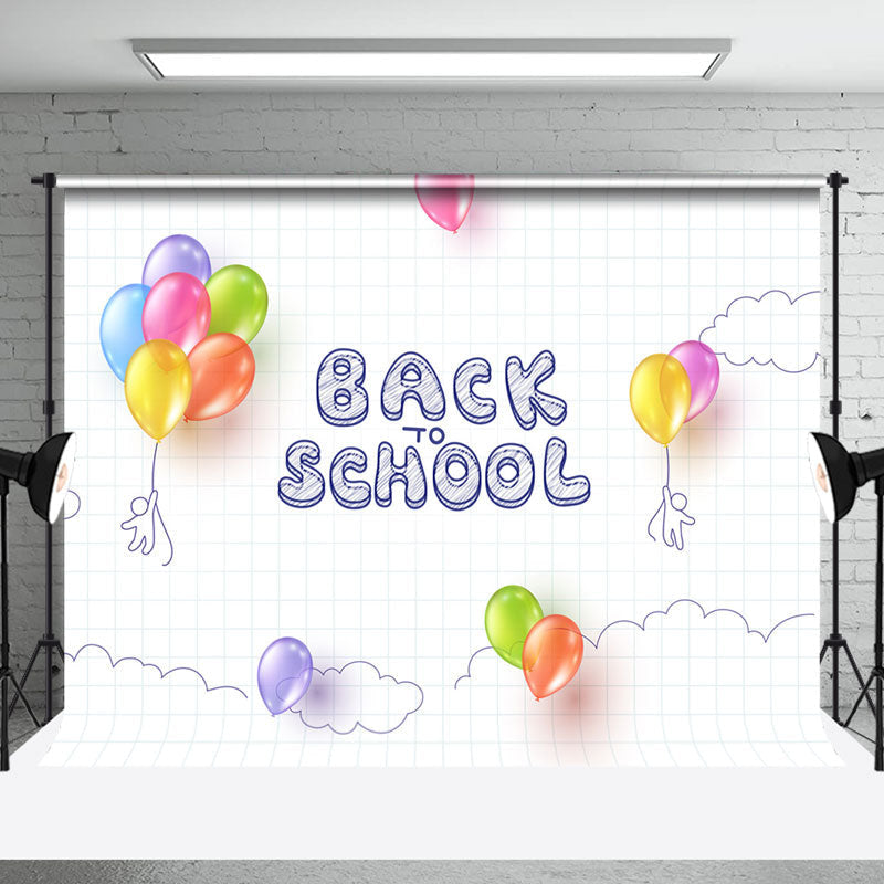 Aperturee - White Plaid Colorful Balloon Back To School Backdrop