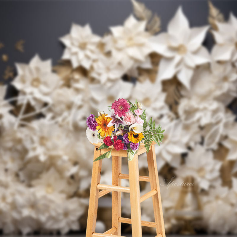 Aperturee - White Pointsettia Wall Christmas Photo Backdrop