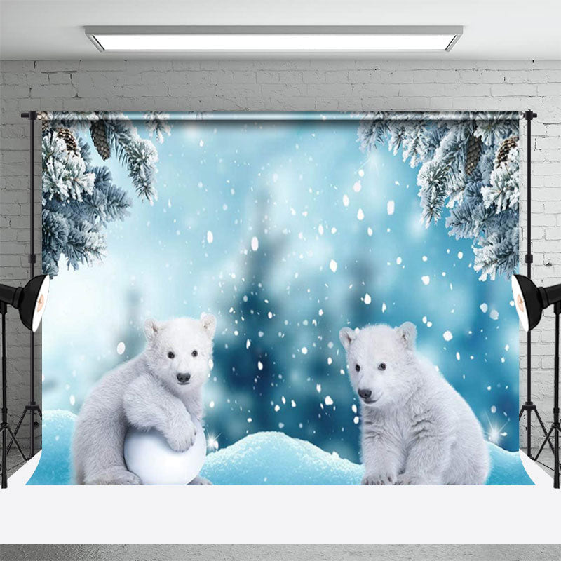 Aperturee - White Polar Bear Ice Snowy Tree Winter Backdrop