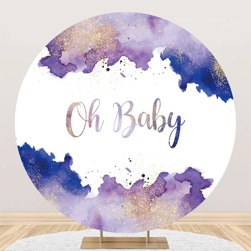 Aperturee - White Purple Oh Baby Round Gender Reveal Backdrop