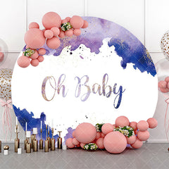 Aperturee - White Purple Oh Baby Round Gender Reveal Backdrop