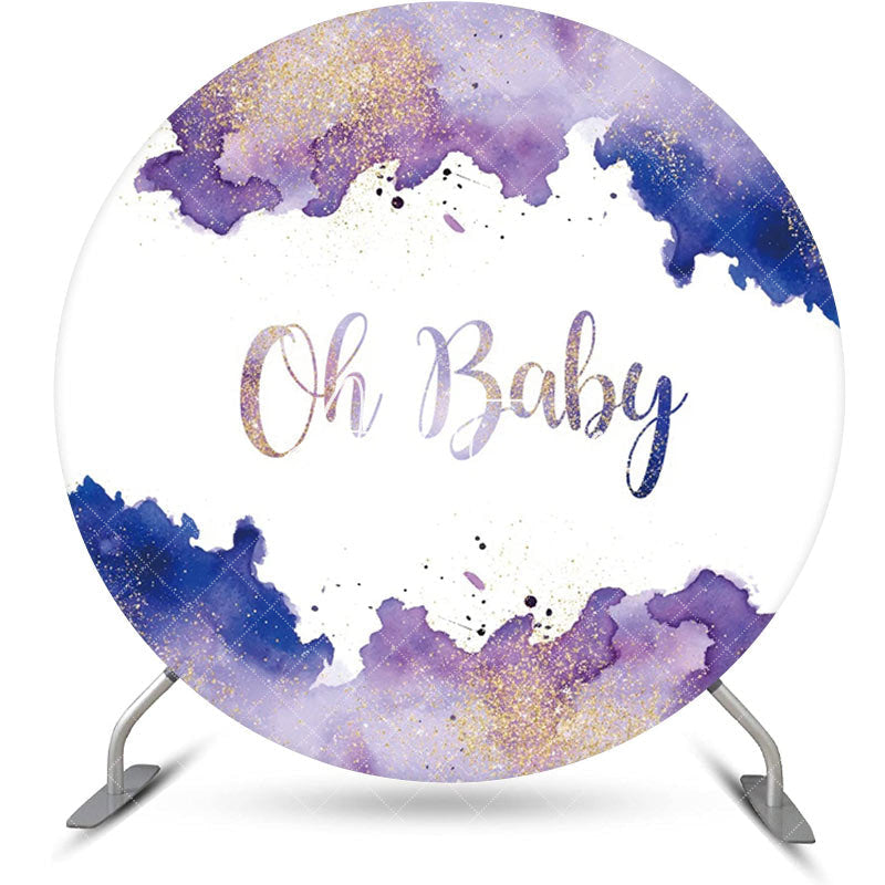 Aperturee - White Purple Oh Baby Round Gender Reveal Backdrop